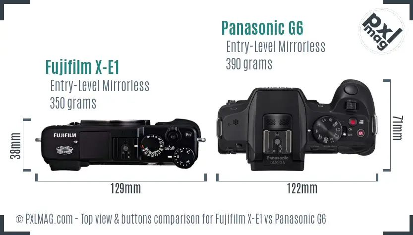 Fujifilm X-E1 vs Panasonic G6 top view buttons comparison