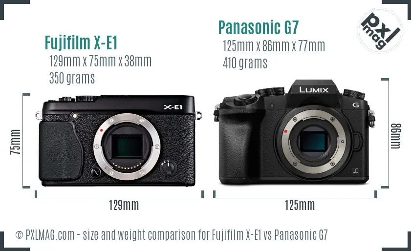Fujifilm X-E1 vs Panasonic G7 size comparison