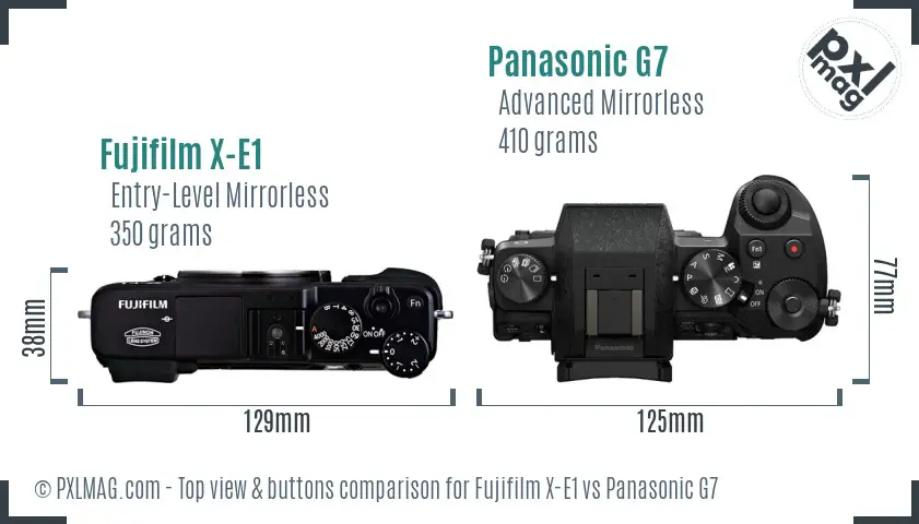 Fujifilm X-E1 vs Panasonic G7 top view buttons comparison