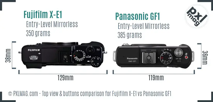 Fujifilm X-E1 vs Panasonic GF1 top view buttons comparison