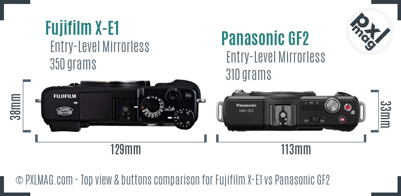 Fujifilm X-E1 vs Panasonic GF2 top view buttons comparison