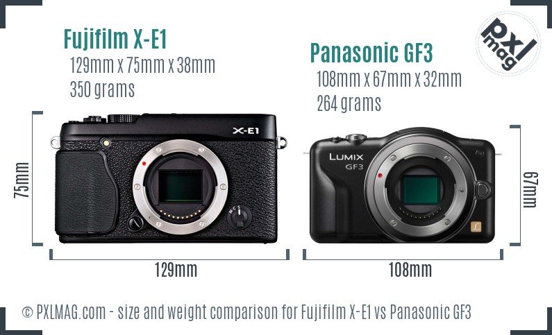 Fujifilm X-E1 vs Panasonic GF3 size comparison