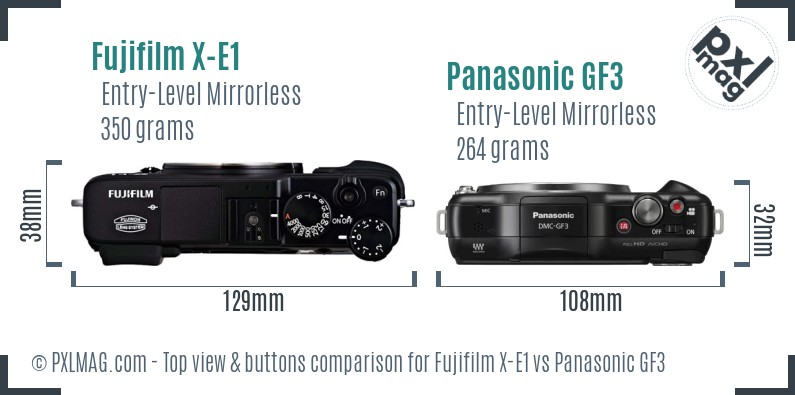 Fujifilm X-E1 vs Panasonic GF3 top view buttons comparison