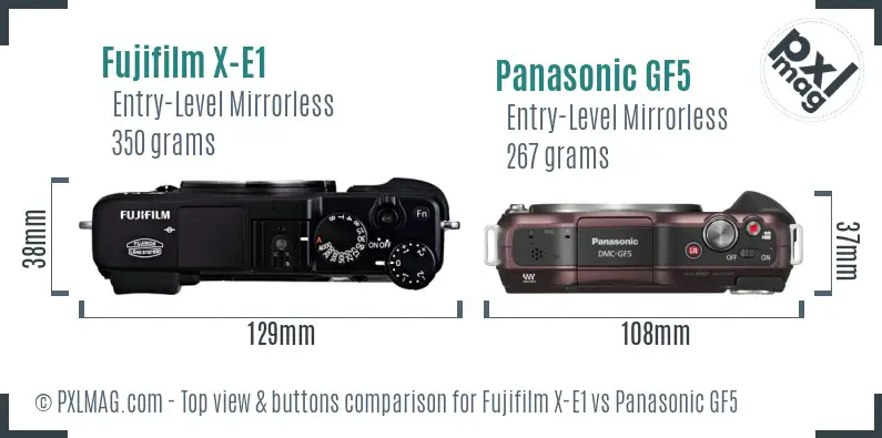 Fujifilm X-E1 vs Panasonic GF5 top view buttons comparison
