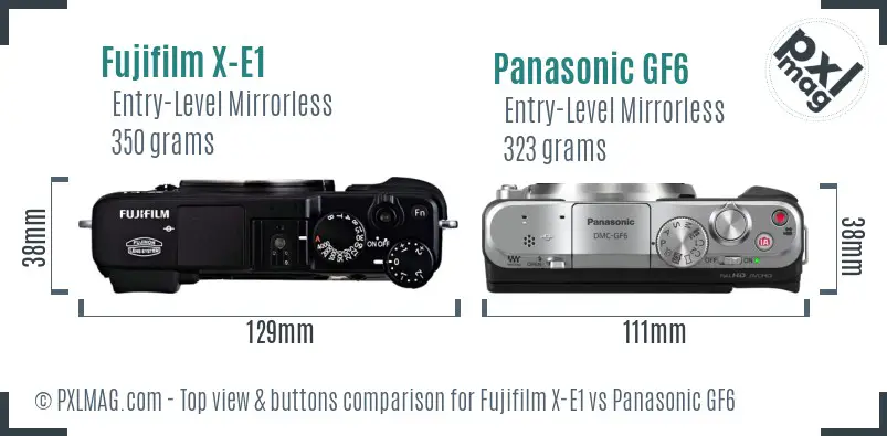 Fujifilm X-E1 vs Panasonic GF6 top view buttons comparison