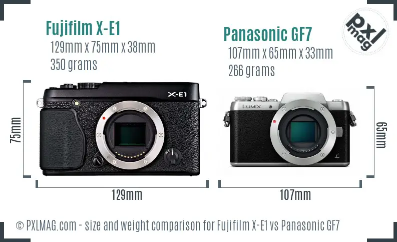Fujifilm X-E1 vs Panasonic GF7 size comparison