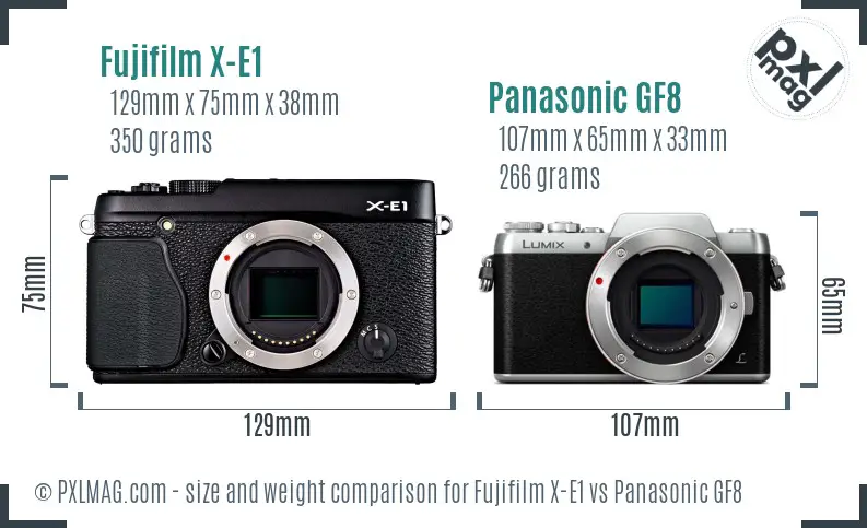Fujifilm X-E1 vs Panasonic GF8 size comparison