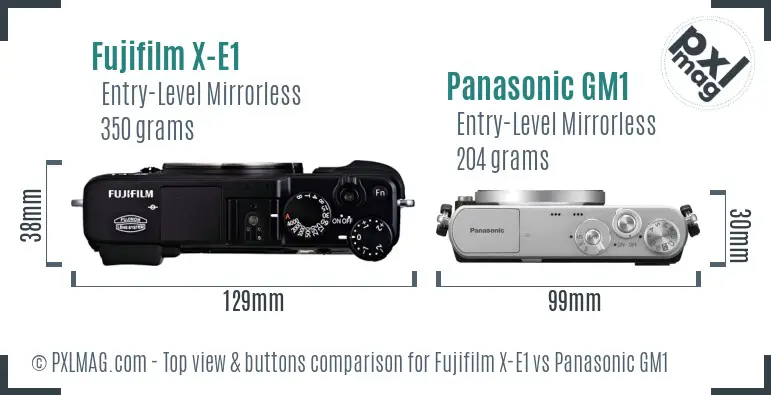 Fujifilm X-E1 vs Panasonic GM1 top view buttons comparison