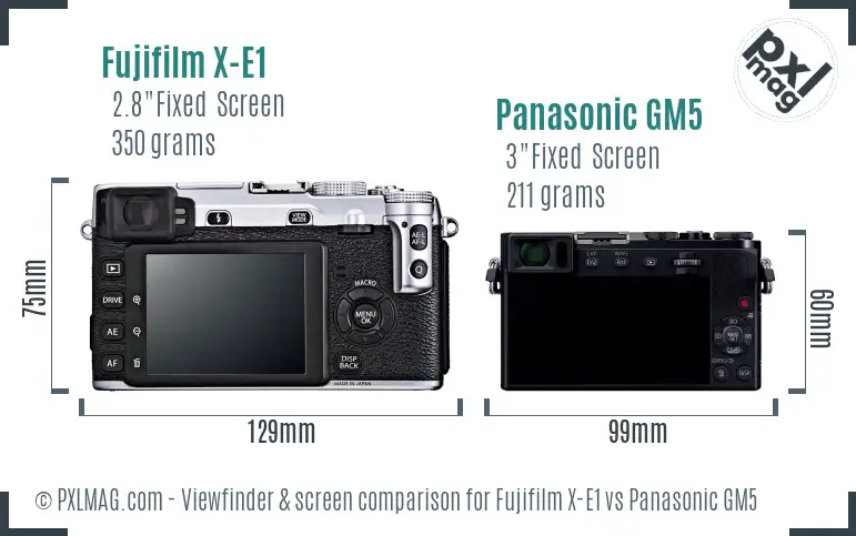 Fujifilm X-E1 vs Panasonic GM5 Screen and Viewfinder comparison