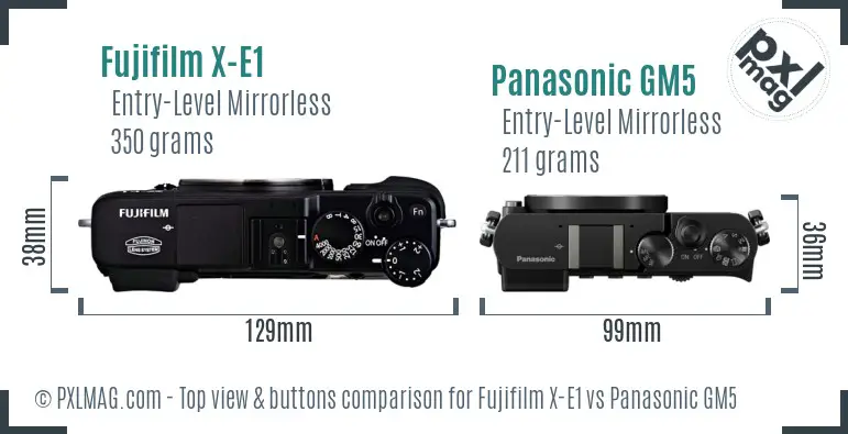 Fujifilm X-E1 vs Panasonic GM5 top view buttons comparison