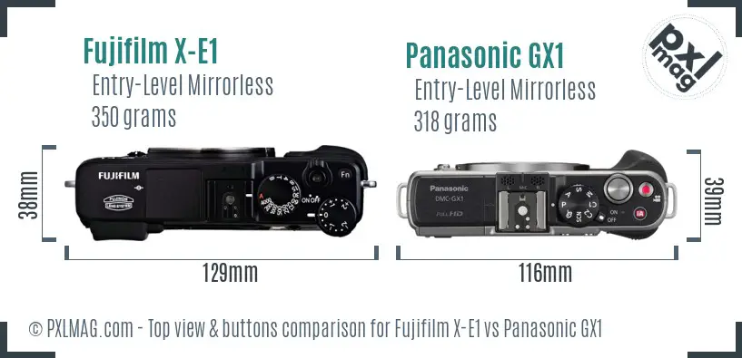 Fujifilm X-E1 vs Panasonic GX1 top view buttons comparison Fujifilm X-E1 vs Panasonic GX1 top view buttons comparison