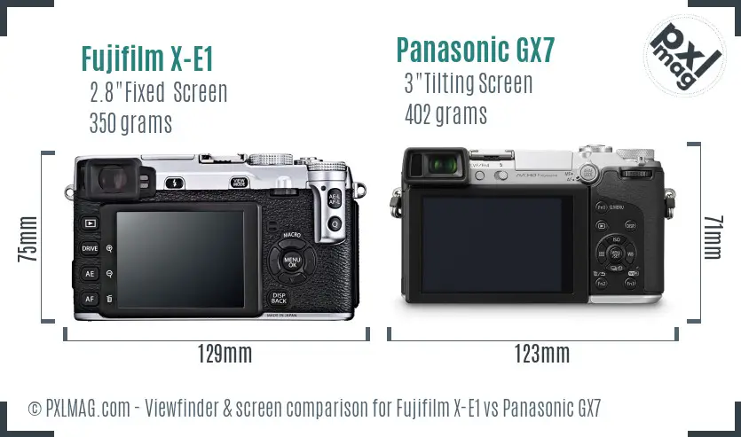 Fujifilm X-E1 vs Panasonic GX7 Screen and Viewfinder comparison