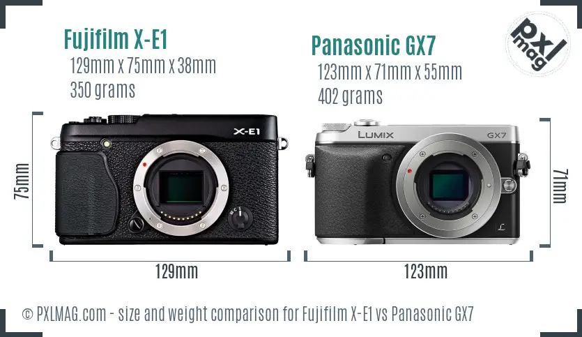 Fujifilm X-E1 vs Panasonic GX7 size comparison