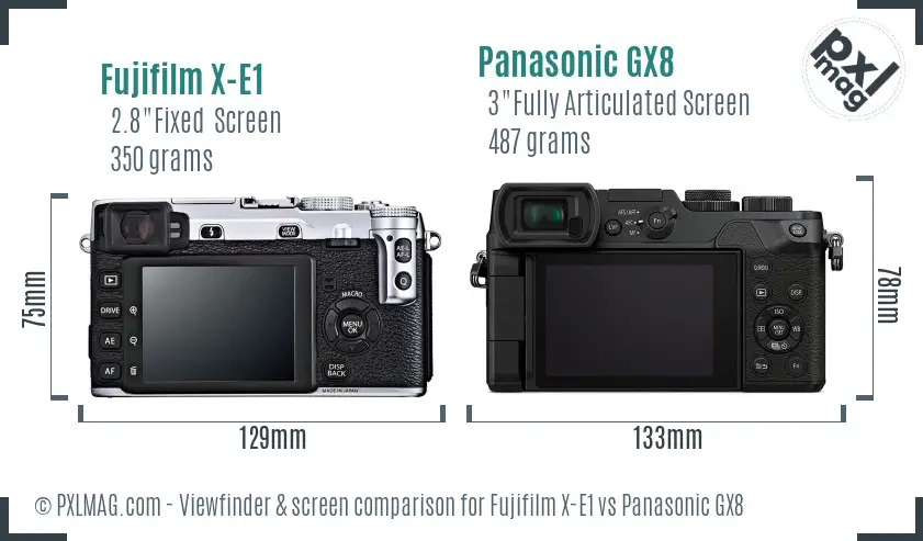 Fujifilm X-E1 vs Panasonic GX8 Screen and Viewfinder comparison