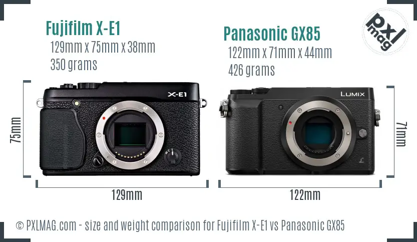 Fujifilm X-E1 vs Panasonic GX85 size comparison