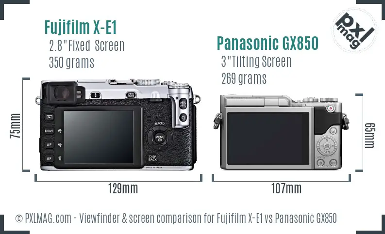 Fujifilm X-E1 vs Panasonic GX850 Screen and Viewfinder comparison