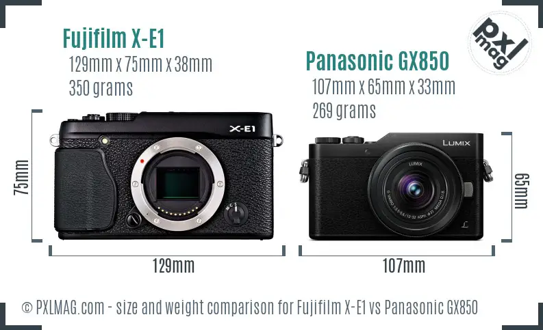 Fujifilm X-E1 vs Panasonic GX850 size comparison