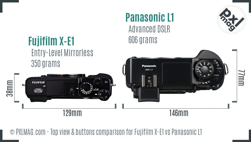 Fujifilm X-E1 vs Panasonic L1 top view buttons comparison