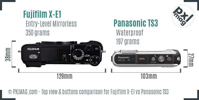 Fujifilm X-E1 vs Panasonic TS3 top view buttons comparison