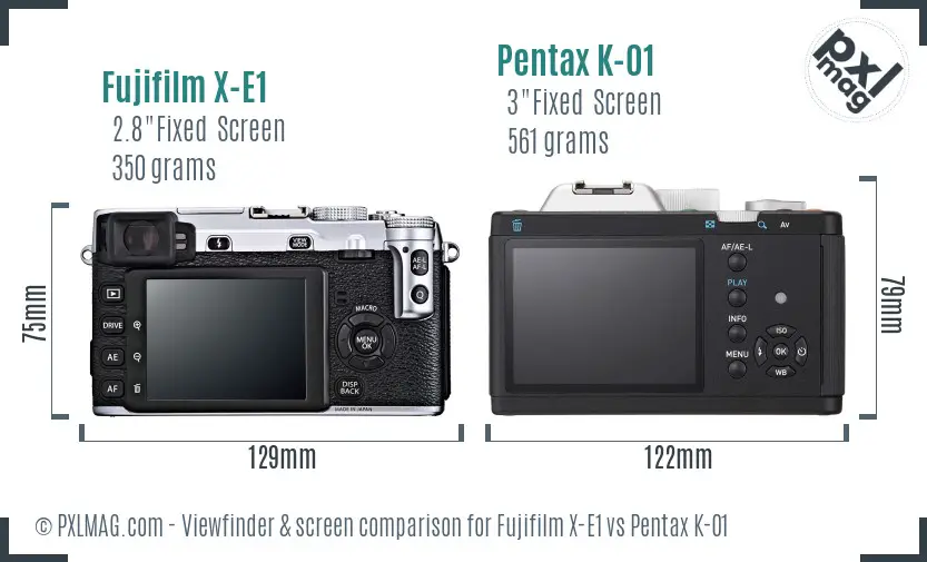 Fujifilm X-E1 vs Pentax K-01 Screen and Viewfinder comparison