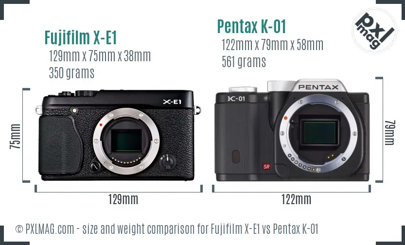 Fujifilm X-E1 vs Pentax K-01 size comparison