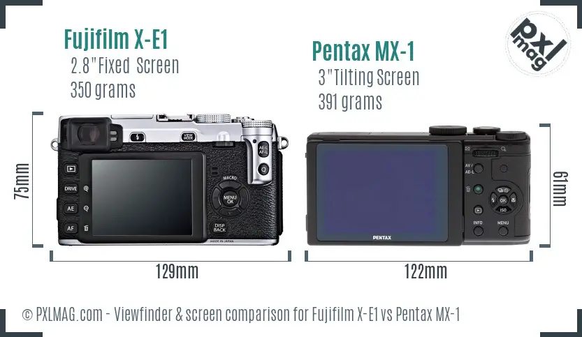 Fujifilm X-E1 vs Pentax MX-1 Screen and Viewfinder comparison Fujifilm X-E1 vs Pentax MX-1 Screen and Viewfinder comparison