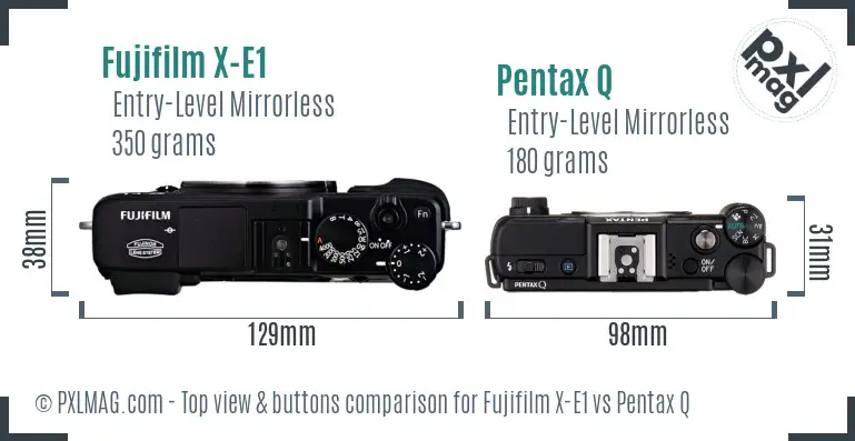Fujifilm X-E1 vs Pentax Q top view buttons comparison