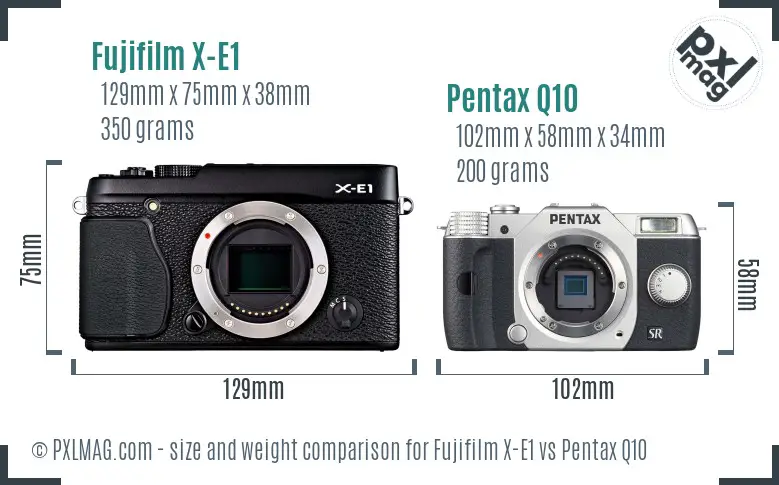 Fujifilm X-E1 vs Pentax Q10 size comparison