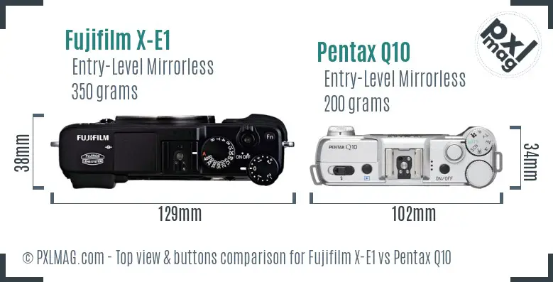 Fujifilm X-E1 vs Pentax Q10 top view buttons comparison