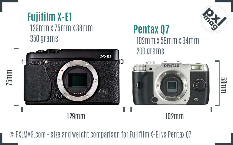 Fujifilm X-E1 vs Pentax Q7 size comparison