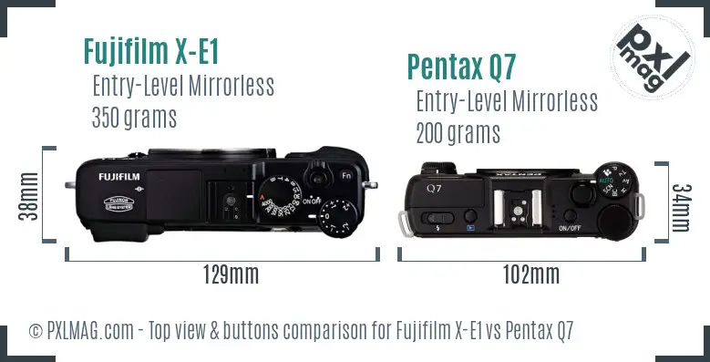 Fujifilm X-E1 vs Pentax Q7 top view buttons comparison