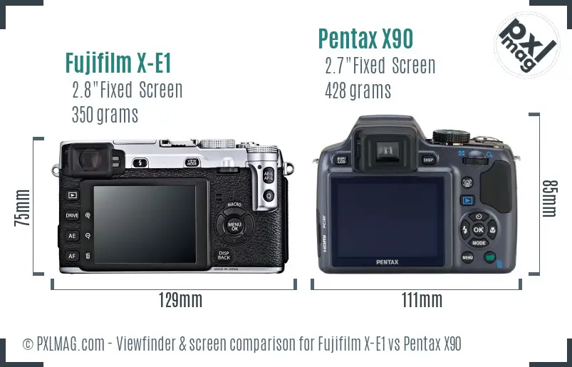 Fujifilm X-E1 vs Pentax X90 Screen and Viewfinder comparison