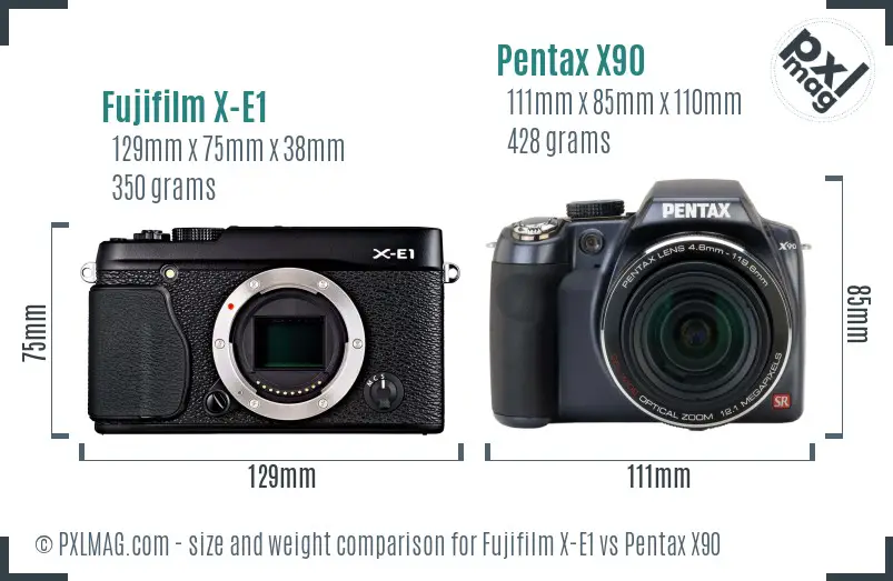 Fujifilm X-E1 vs Pentax X90 size comparison