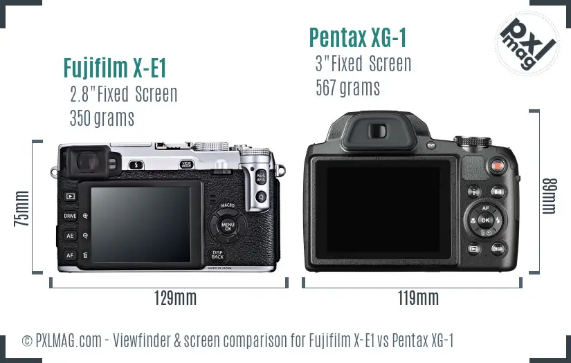 Fujifilm X-E1 vs Pentax XG-1 Screen and Viewfinder comparison