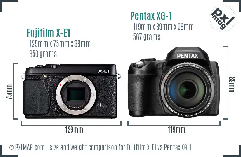 Fujifilm X-E1 vs Pentax XG-1 size comparison