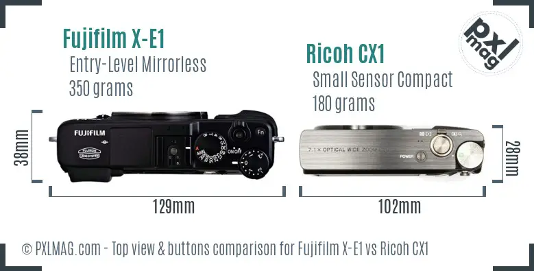 Fujifilm X-E1 vs Ricoh CX1 top view buttons comparison