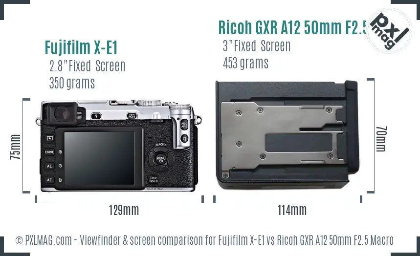 Fujifilm X-E1 vs Ricoh GXR A12 50mm F2.5 Macro Screen and Viewfinder comparison