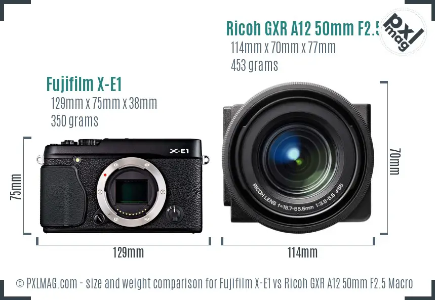 Fujifilm X-E1 vs Ricoh GXR A12 50mm F2.5 Macro size comparison
