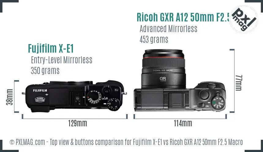 Fujifilm X-E1 vs Ricoh GXR A12 50mm F2.5 Macro top view buttons comparison