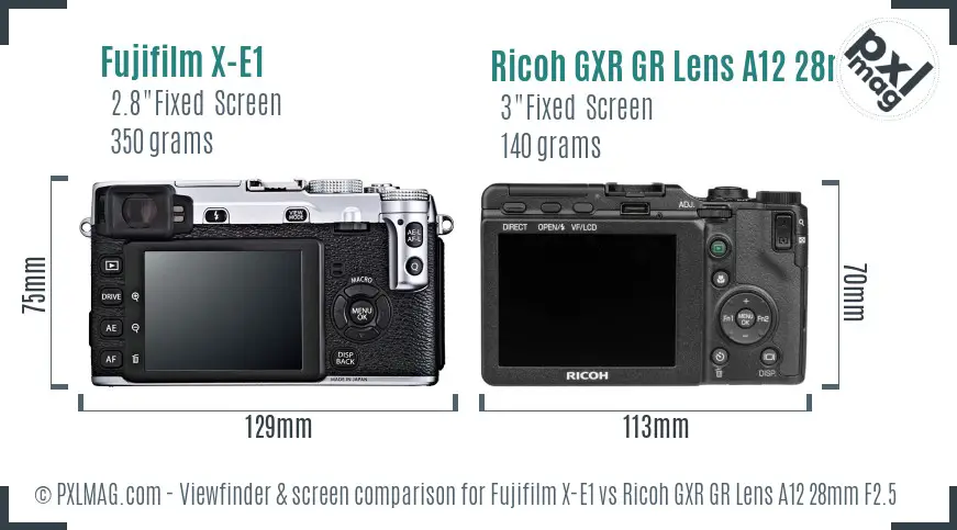 Fujifilm X-E1 vs Ricoh GXR GR Lens A12 28mm F2.5 Screen and Viewfinder comparison Fujifilm X-E1 vs Ricoh GXR GR Lens A12 28mm F2.5 Screen and Viewfinder comparison