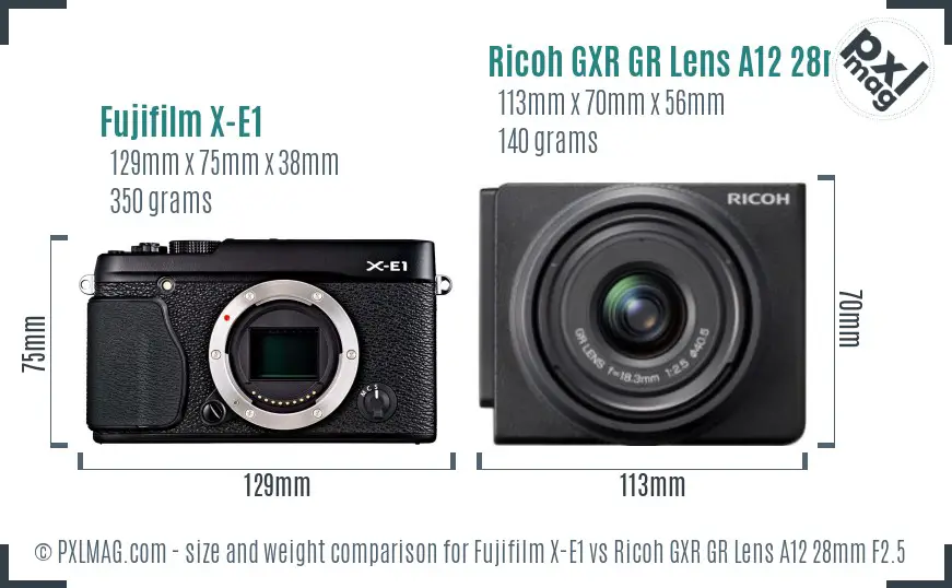 Fujifilm X-E1 vs Ricoh GXR GR Lens A12 28mm F2.5 size comparison Fujifilm X-E1 vs Ricoh GXR GR Lens A12 28mm F2.5 size comparison