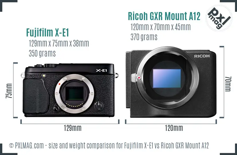 Fujifilm X-E1 vs Ricoh GXR Mount A12 size comparison
