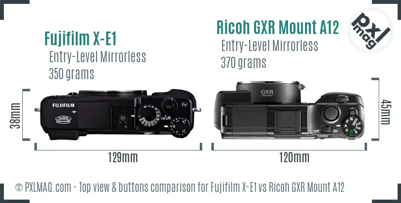Fujifilm X-E1 vs Ricoh GXR Mount A12 top view buttons comparison
