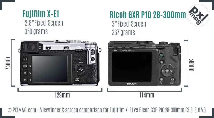 Fujifilm X-E1 vs Ricoh GXR P10 28-300mm F3.5-5.6 VC Screen and Viewfinder comparison