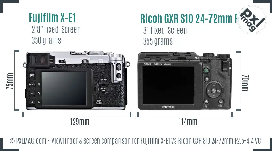 Fujifilm X-E1 vs Ricoh GXR S10 24-72mm F2.5-4.4 VC Screen and Viewfinder comparison