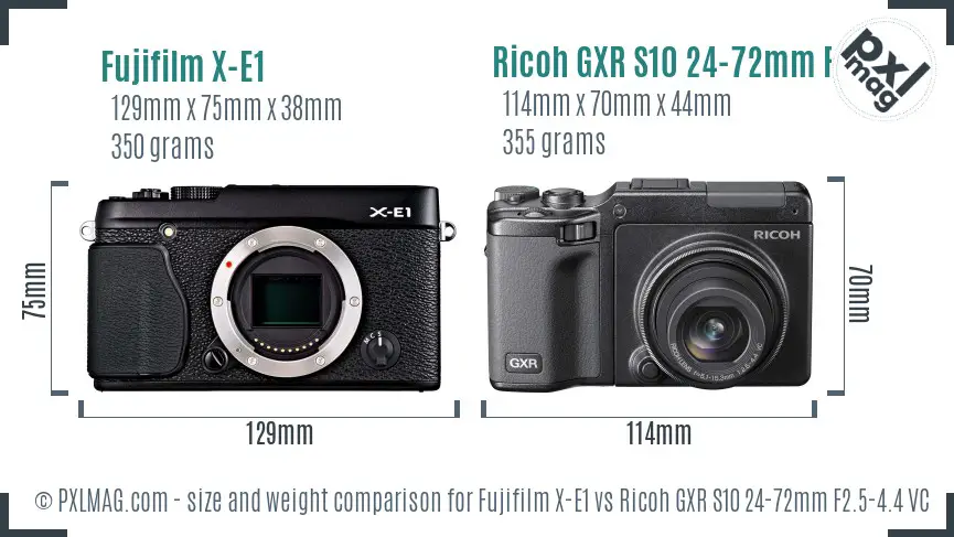 Fujifilm X-E1 vs Ricoh GXR S10 24-72mm F2.5-4.4 VC size comparison