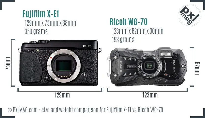 Fujifilm X-E1 vs Ricoh WG-70 size comparison