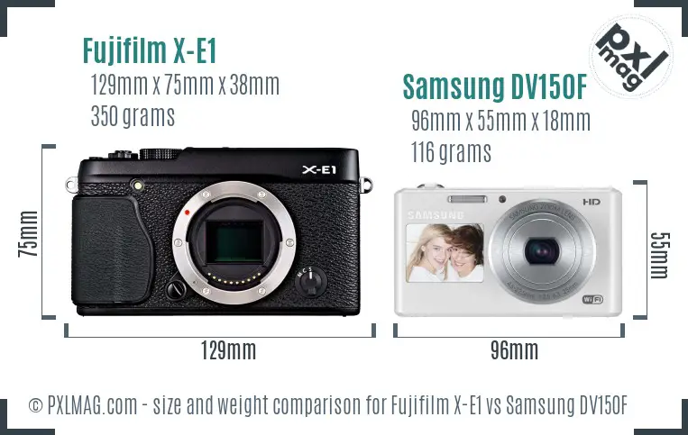 Fujifilm X-E1 vs Samsung DV150F size comparison