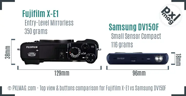 Fujifilm X-E1 vs Samsung DV150F top view buttons comparison