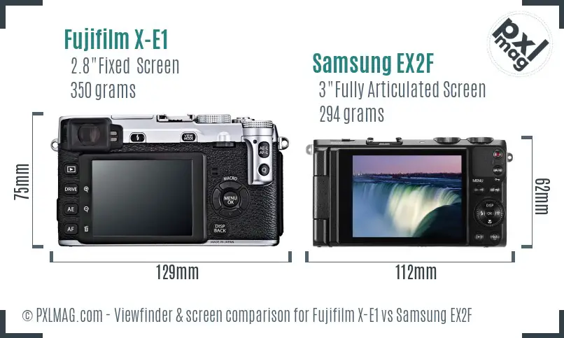 Fujifilm X-E1 vs Samsung EX2F Screen and Viewfinder comparison